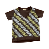 Batik tee top T 760 blue +green geometric