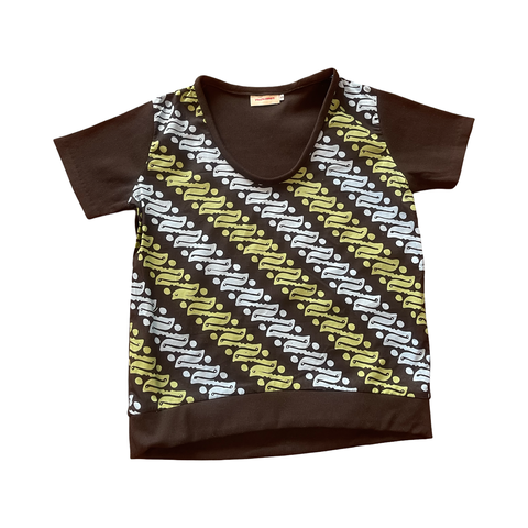 Batik tee top T 760 blue +green geometric