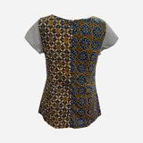 T822 hand print batik top terracota + blue Pekalongan