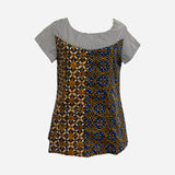 T822 hand print batik top terracota + blue Pekalongan