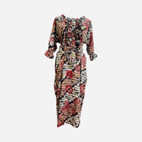 D16626 Moody ruffled front tab cotton batik maxi dress S