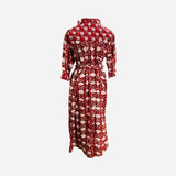 D 285  Pleat neck hand block print cotton smock dress