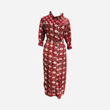 D 285  Pleat neck hand block print cotton smock dress