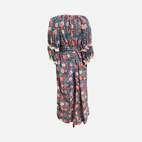 Block print light cotton block print  doubled gathered sleeve dress  D292