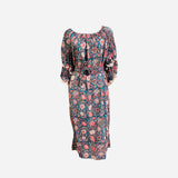 Block print light cotton block print  doubled gathered sleeve dress  D292