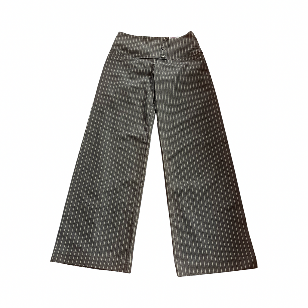 P061 Charcoal Striped Denim Wide Leg Pant