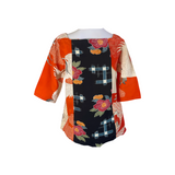 Panelled vintage kimono silk top T821