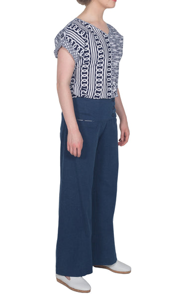 P061 Charcoal Striped Denim Wide Leg Pant
