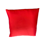 Vintage textile cushion 36 piece patchwork Bright pinks apricots and reds with bright red underside